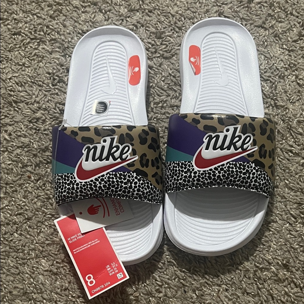 Nike Kids Slide Sandals - White, Black, and Brown